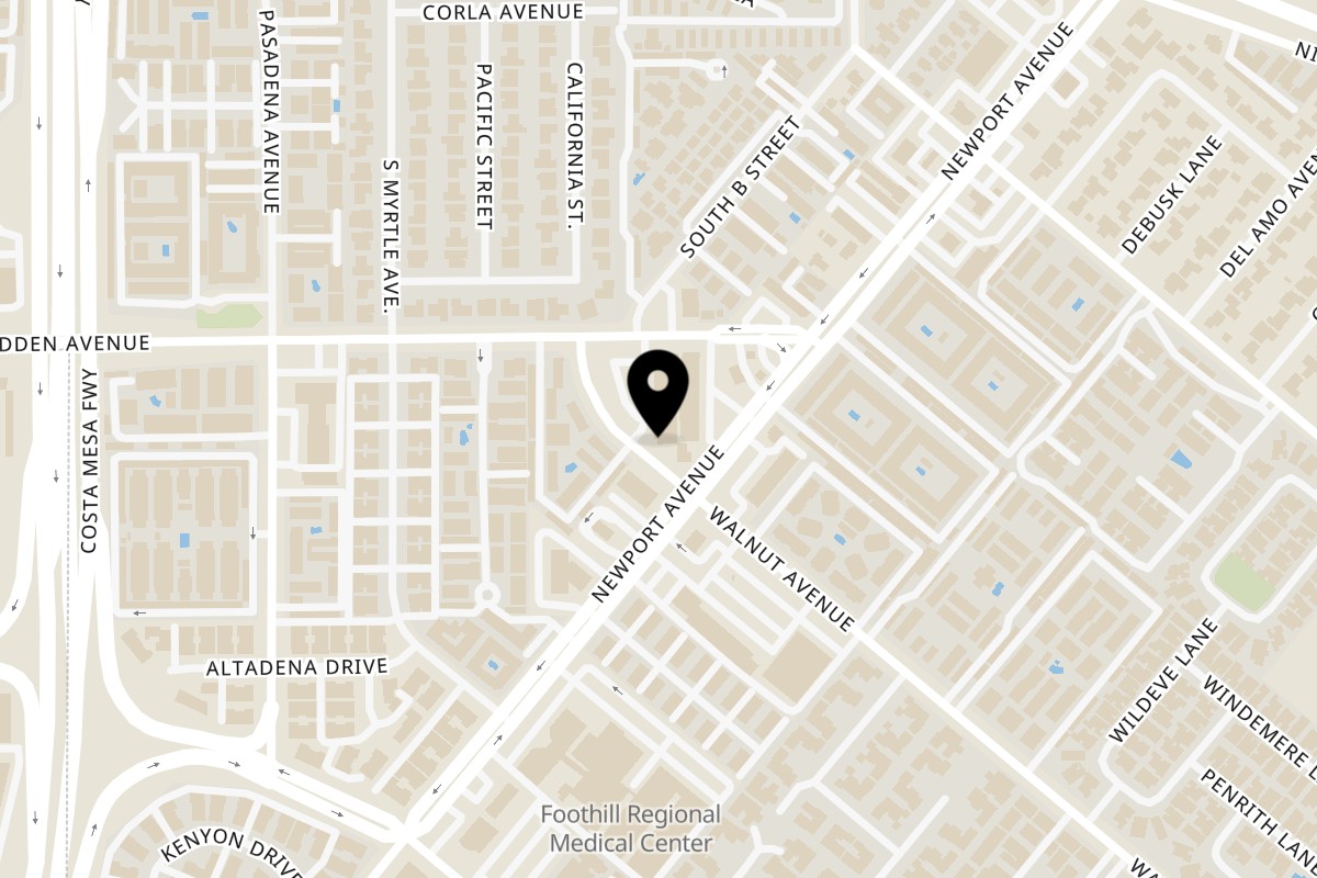 Map showing the location of Krispi Hot Chicken on 17292 E McFadden Ave l in Tustin